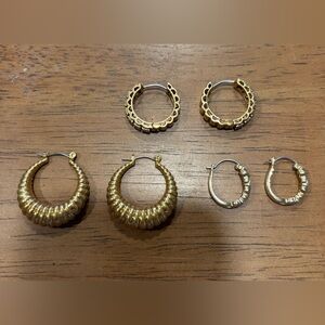 Vintage Gold Hoop Earrings Set of 3